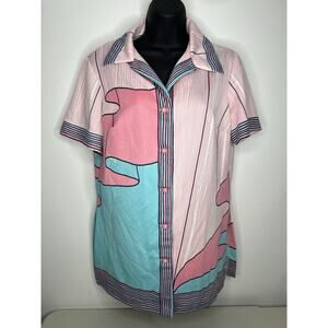 Vintage Montgomery Ward Collared Top Abstract Retro Print Women’s Size Large